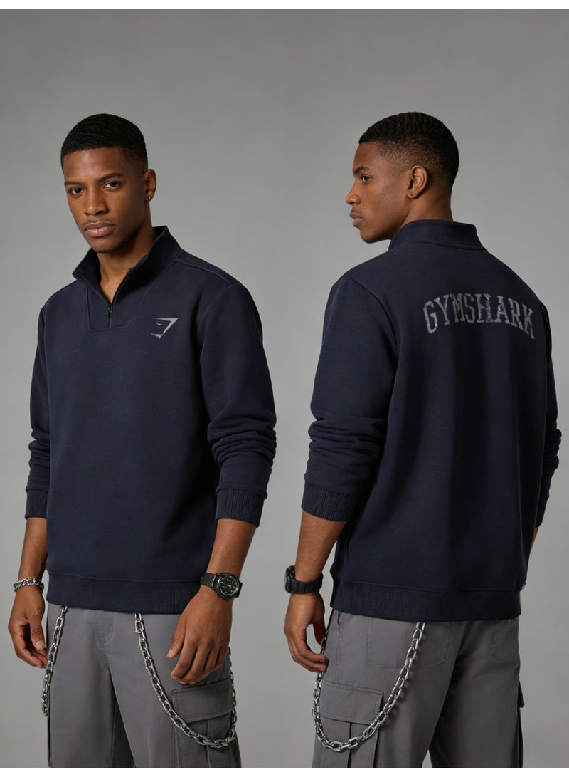 جيمشارك Gymshark Deep Blue Quarter Zip Hoodie - A large sports shirt with a shiny logo, suitable for neutral sports and casual styles - Image 1